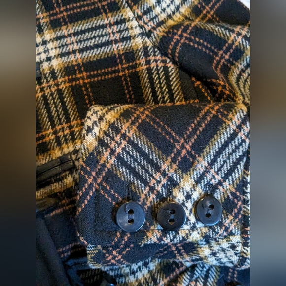 Wool plaid patterned cotton-lined mid-season short jacket - Picture 2 of 5